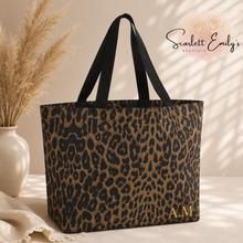Load image into Gallery viewer, Leopard Gold Initials Tote Bag