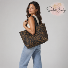 Load image into Gallery viewer, Leopard Gold Initials Tote Bag