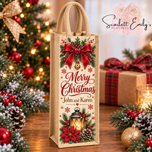 Load image into Gallery viewer, Christmas Jute Bottle Bag