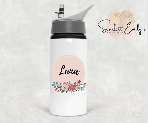 Boho Floral Straw Top Water Bottle