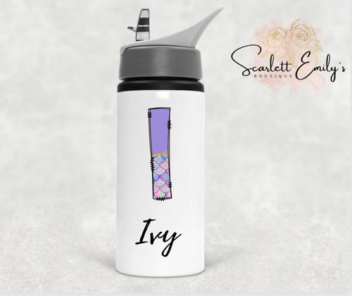 Mermaid Initial Straw Top Water Bottle