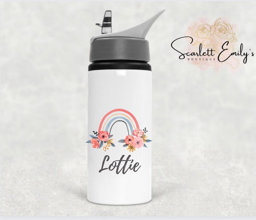 Floral Rainbow Straw Top Water Bottle