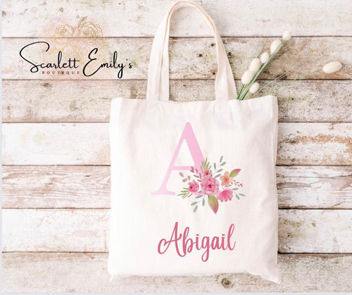 Flower Initial Personalised Tote Bag