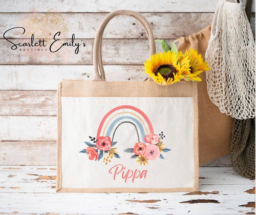 Rainbow Burlap Bag