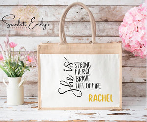 Fierce Quote Burlap Bag