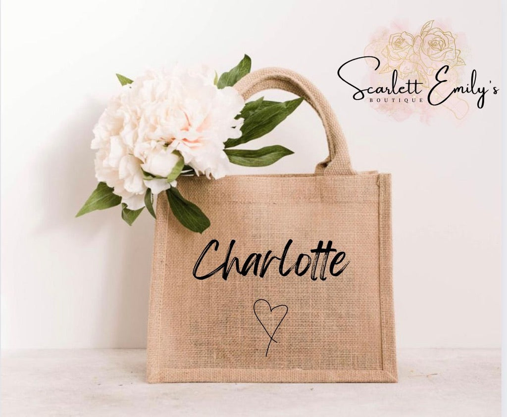 Heart Name Small Burlap Bag