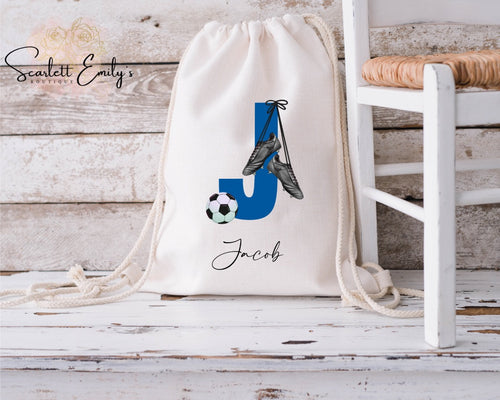 Football Initial Drawstring Bag