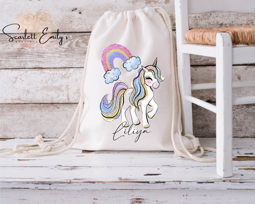 Rainbow Unicorn Drawstring Bag