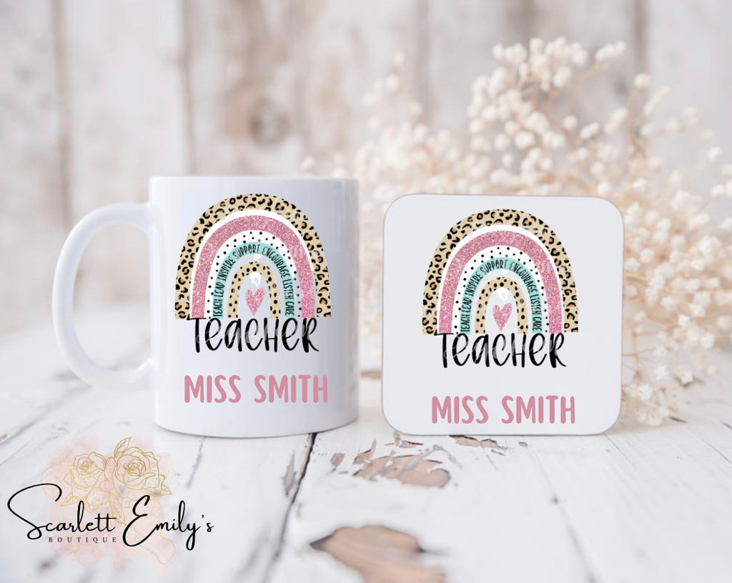 Personalised Rainbow Teacher Mug & Coaster